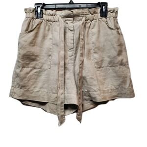 Cynthia Rowley 100% Linen Shorts Womens Size 6 Beige Belt Paperbag Waist Neutral